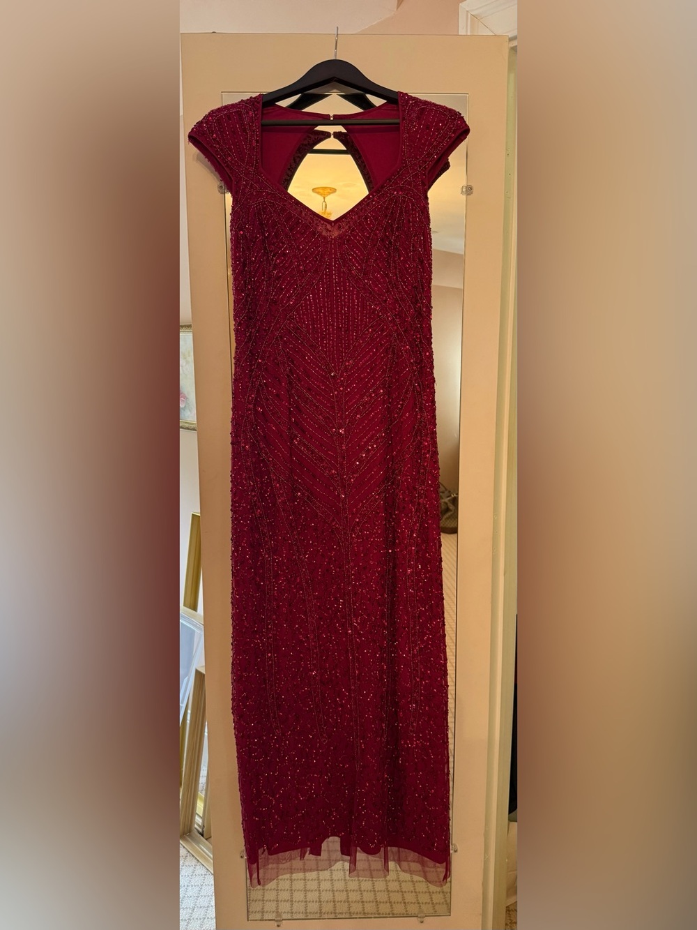 Adrianna Papell Beaded Wine Maxi Dress